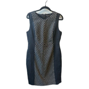 J.Crew‎ Diagonal Stripe Shift Dress 12 Black Grey Chevron Sleeveless Career